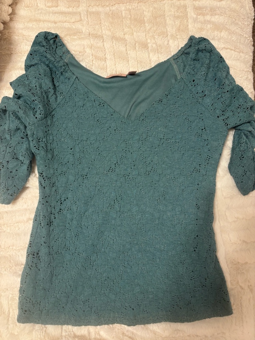 Women's Teal Lace V-Neck Blouse
